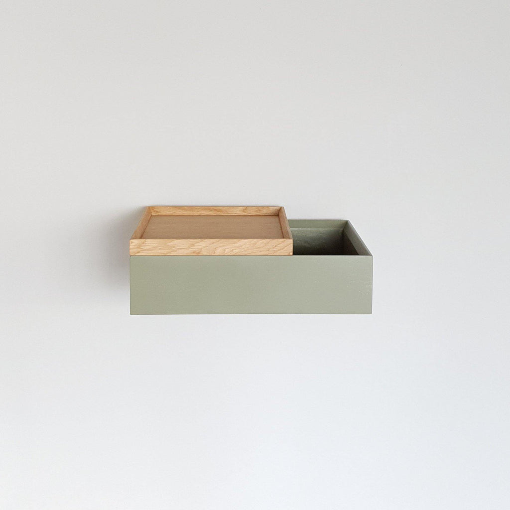 schwebender graugrüner Nachttisch aus Eiche, Nachttisch, MBK12 stilvolle Designermöbel aus Massivholz