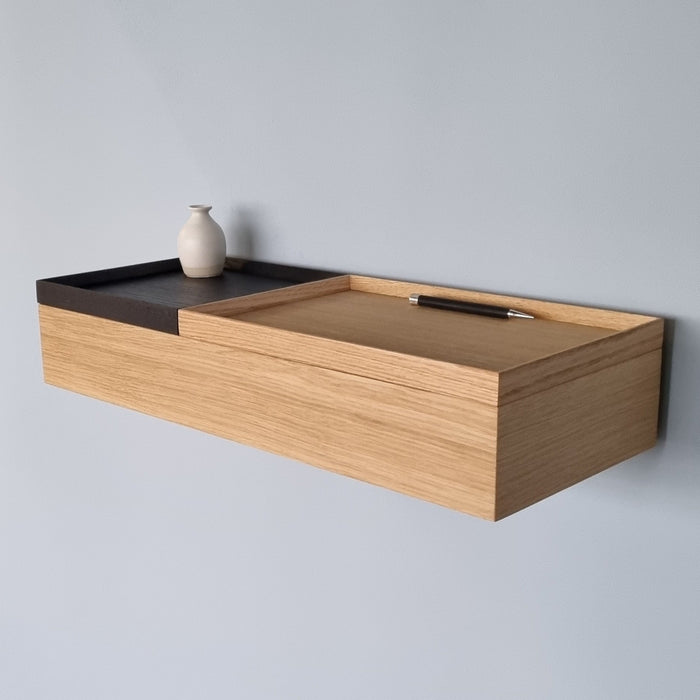 Wall console solid oak natural 60cm two trays