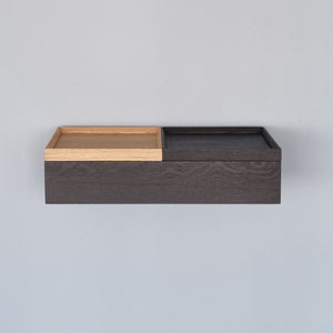 Wandkonsole massive Eiche schwarz 48cm zwei Tabletts stilvolle Designermöbel aus Massivholz