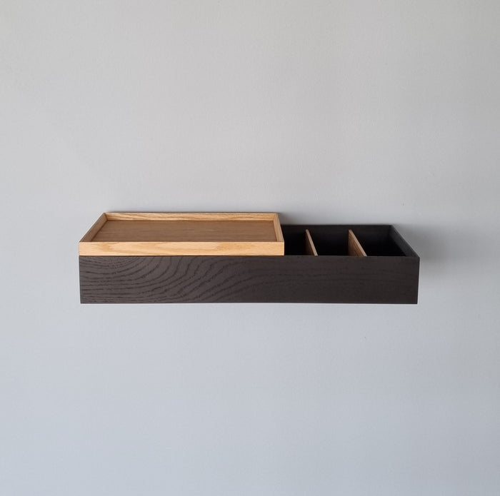Wall console solid oak black 60cm a tray