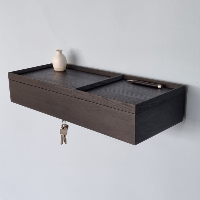 Wall console solid oak black 60cm two trays