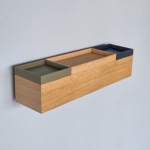schmale Wandkonsole massive Eiche natur 48cm drei Tabletts stilvolle Designermöbel aus Massivholz