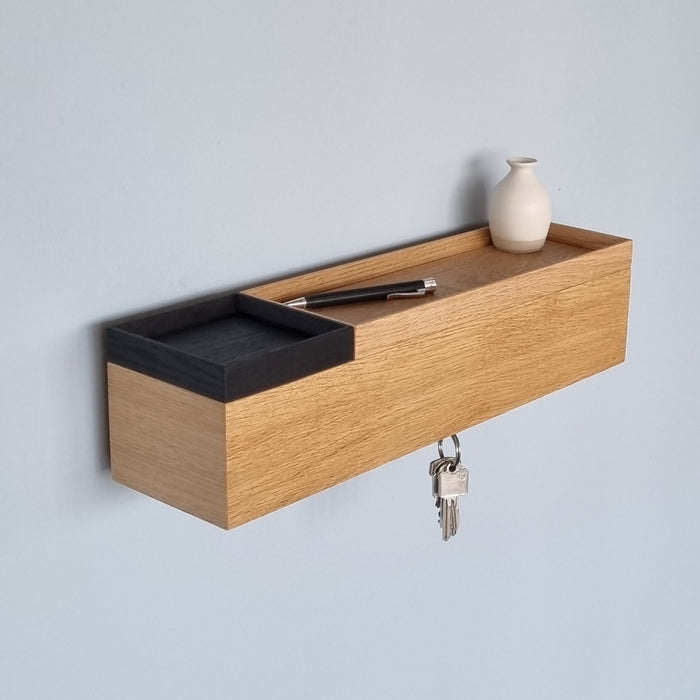 schmale Wandkonsole massive Eiche natur 48cm zwei Tabletts
