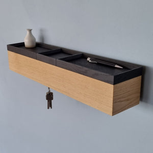 schmale Wandkonsole massive Eiche natur 60cm drei Tabletts stilvolle Designermöbel aus Massivholz