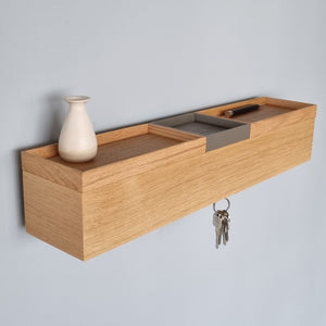 schmale Wandkonsole massive Eiche natur 60cm drei Tabletts stilvolle Designermöbel aus Massivholz