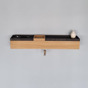 schmale Wandkonsole massive Eiche natur 72cm drei Tabletts stilvolle Designermöbel aus Massivholz