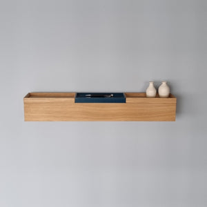 schmale Wandkonsole massive Eiche natur 72cm drei Tabletts stilvolle Designermöbel aus Massivholz