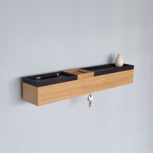schmale Wandkonsole massive Eiche natur 72cm drei Tabletts stilvolle Designermöbel aus Massivholz