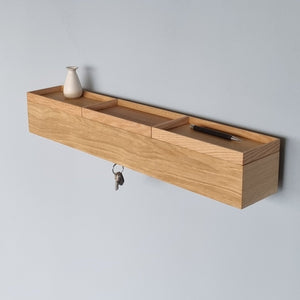 schmale Wandkonsole massive Eiche natur 72cm drei Tabletts stilvolle Designermöbel aus Massivholz