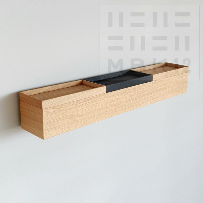 narrow wall console solid oak natural 72cm three trays