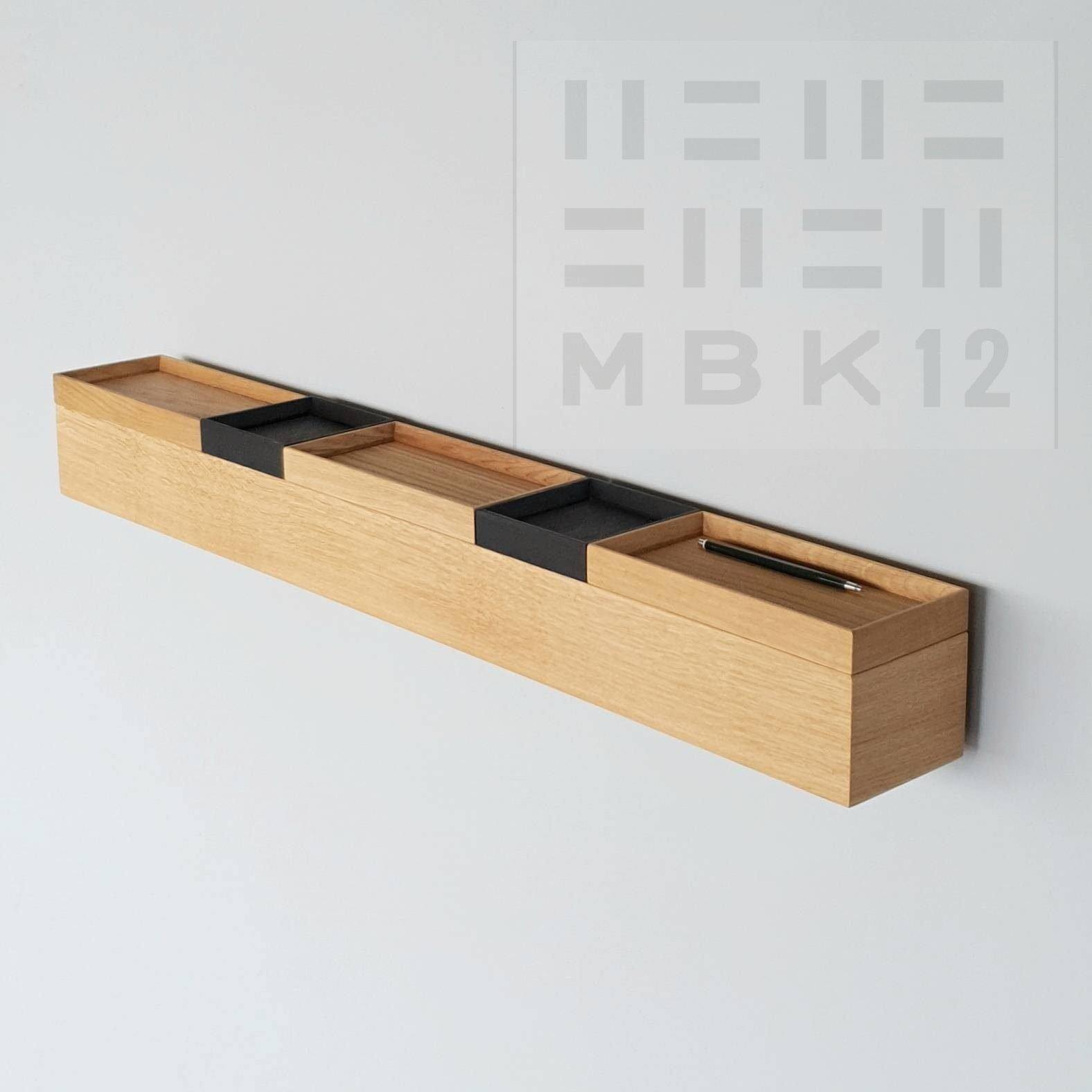 schmale Wandkonsole natur 96cm fünf Tabletts schwarz MBK12 – MBK12