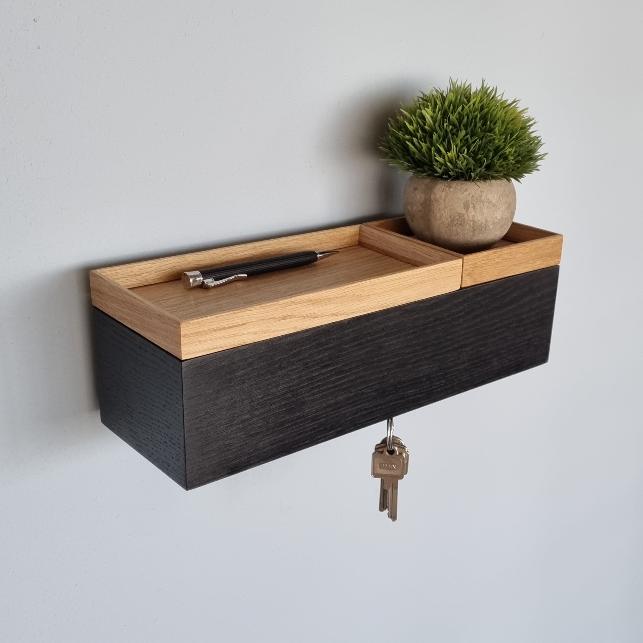 Wandkonsole schmal Eiche schwarz 36cm zwei Tabletts natur – MBK12