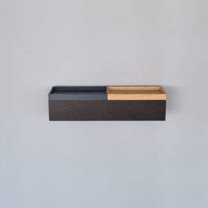 schmale Wandkonsole massive Eiche schwarz 48cm zwei Tabletts stilvolle Designermöbel aus Massivholz