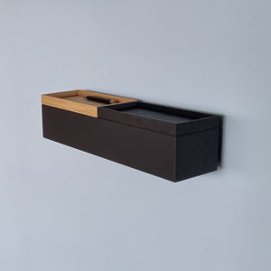 schmale Wandkonsole massive Eiche schwarz 48cm zwei Tabletts stilvolle Designermöbel aus Massivholz