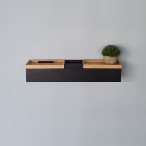 schmale Wandkonsole massive Eiche schwarz 60cm drei Tabletts stilvolle Designermöbel aus Massivholz