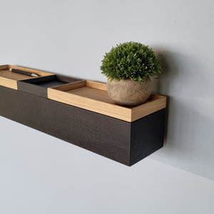 schmale Wandkonsole massive Eiche schwarz 60cm drei Tabletts stilvolle Designermöbel aus Massivholz