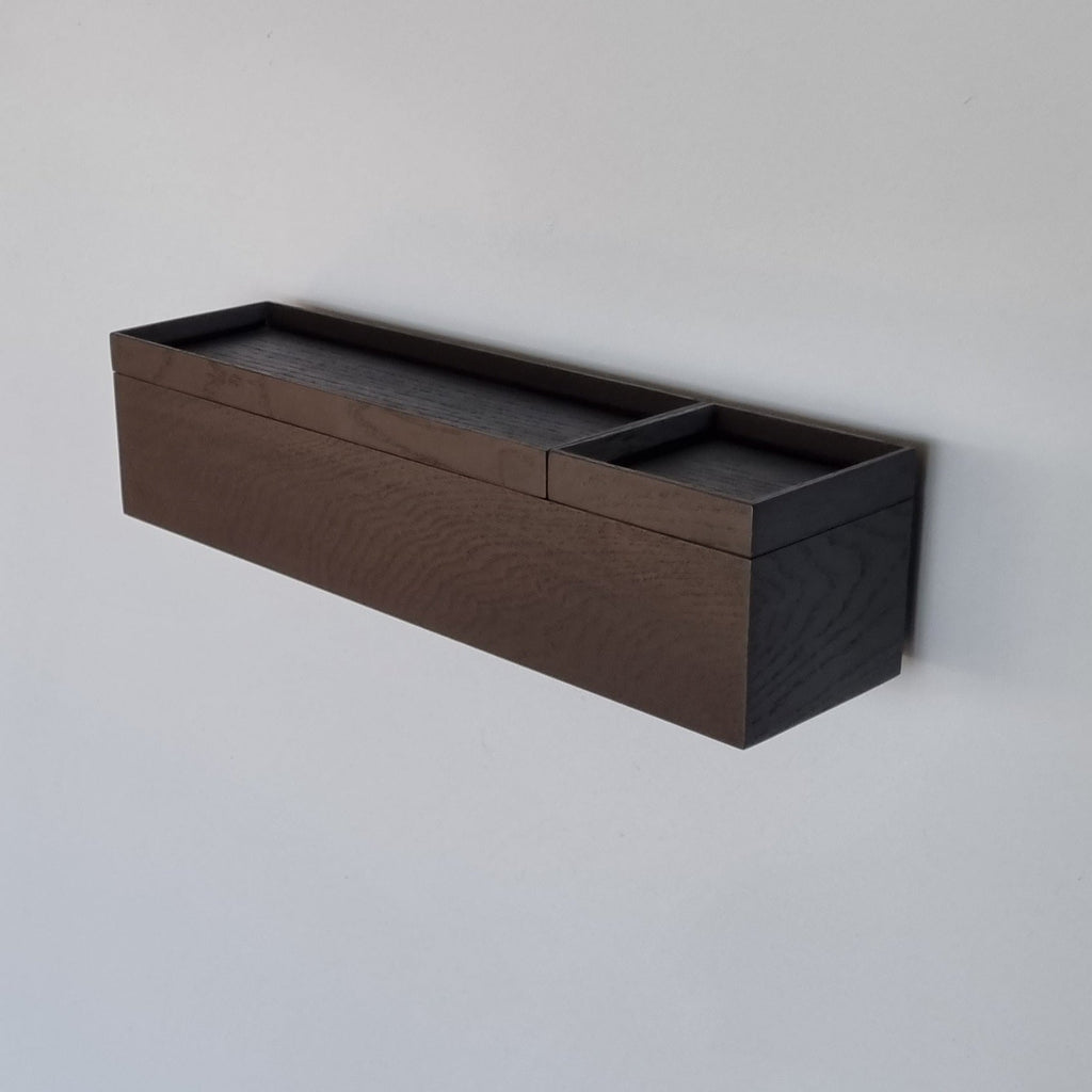 schmale Wandkonsole massive Eiche schwarz 60cm zwei Tabletts stilvolle Designermöbel aus Massivholz