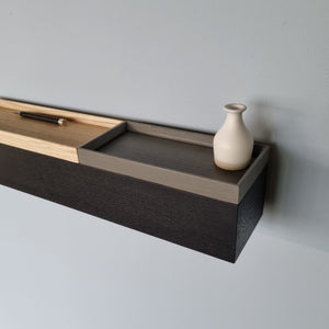 schmale Wandkonsole massive Eiche schwarz 60cm zwei Tabletts stilvolle Designermöbel aus Massivholz