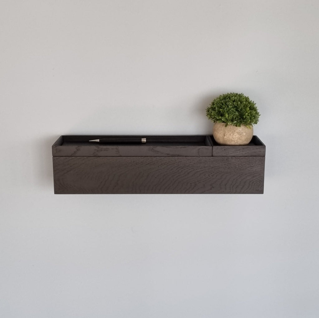 schmale Wandkonsole massive Eiche schwarz 60cm zwei Tabletts stilvolle Designermöbel aus Massivholz