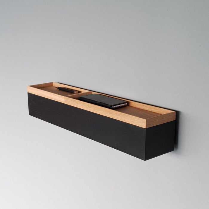console murale étroite chêne massif noir 60cm deux plateaux