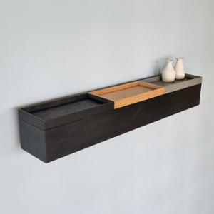 schmale Wandkonsole massive Eiche schwarz 72cm drei Tabletts stilvolle Designermöbel aus Massivholz