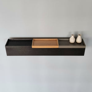 schmale Wandkonsole massive Eiche schwarz 72cm drei Tabletts stilvolle Designermöbel aus Massivholz