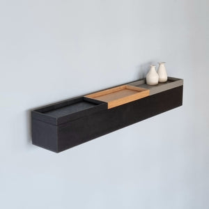schmale Wandkonsole massive Eiche schwarz 72cm drei Tabletts stilvolle Designermöbel aus Massivholz