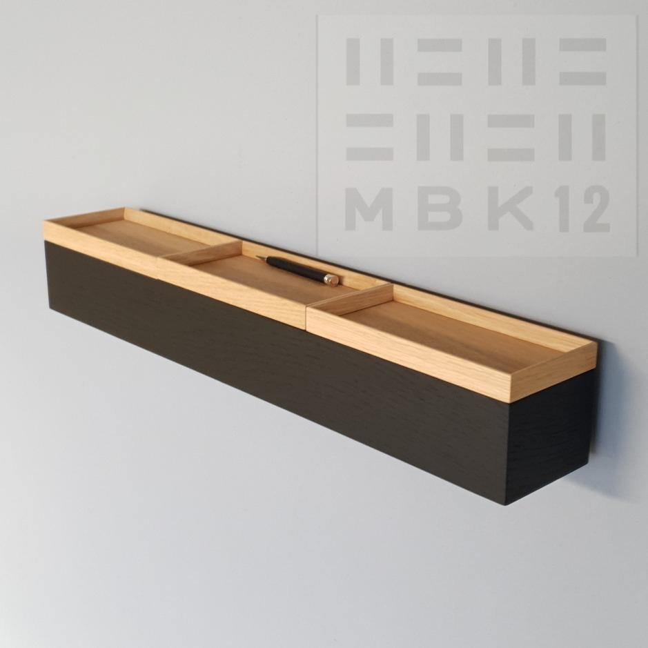 slim wall console solid oak black 72cm three trays