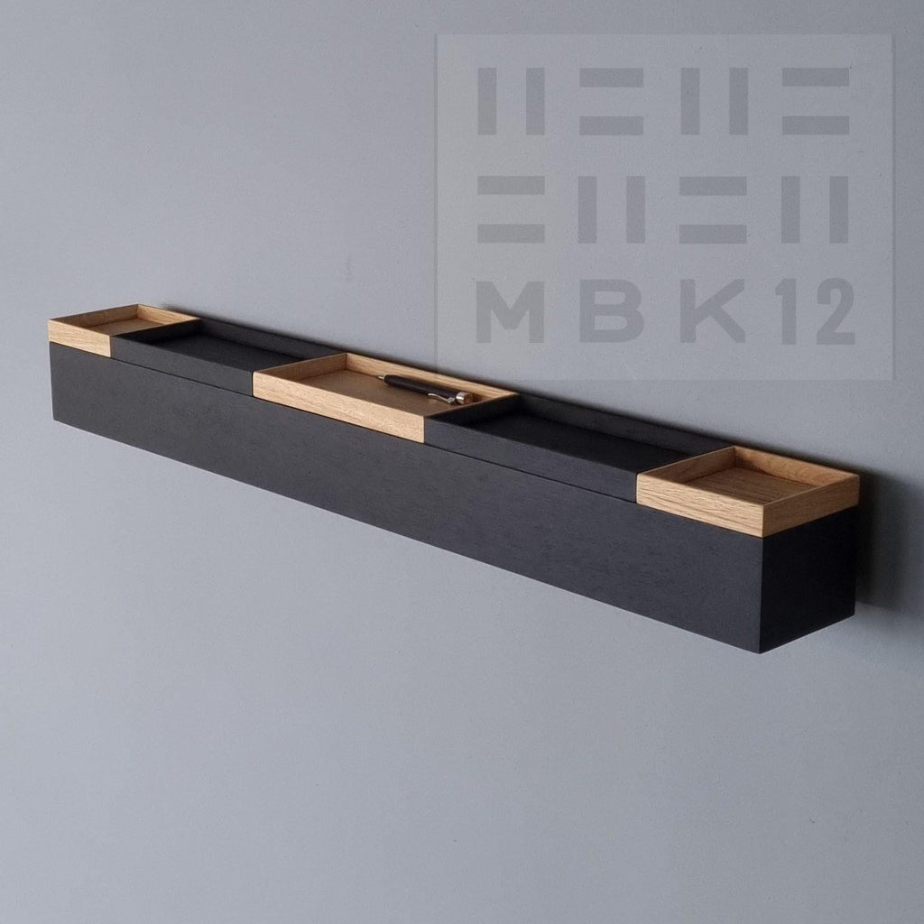 Wandkonsole massive Eiche / schwarz 96 cm mit Tabletts - MBK12  stilvolle Designermöbel aus Massivholz