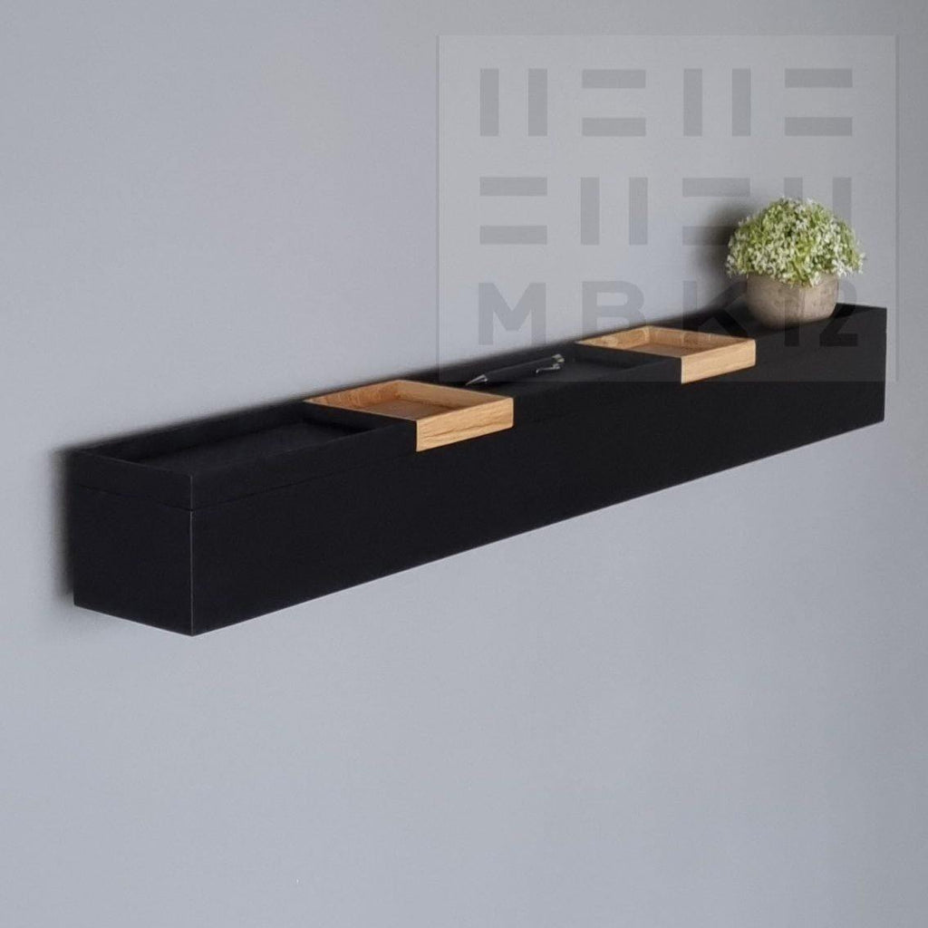 Wandkonsole massive Eiche / schwarz 96 cm mit Tabletts - MBK12  stilvolle Designermöbel aus Massivholz