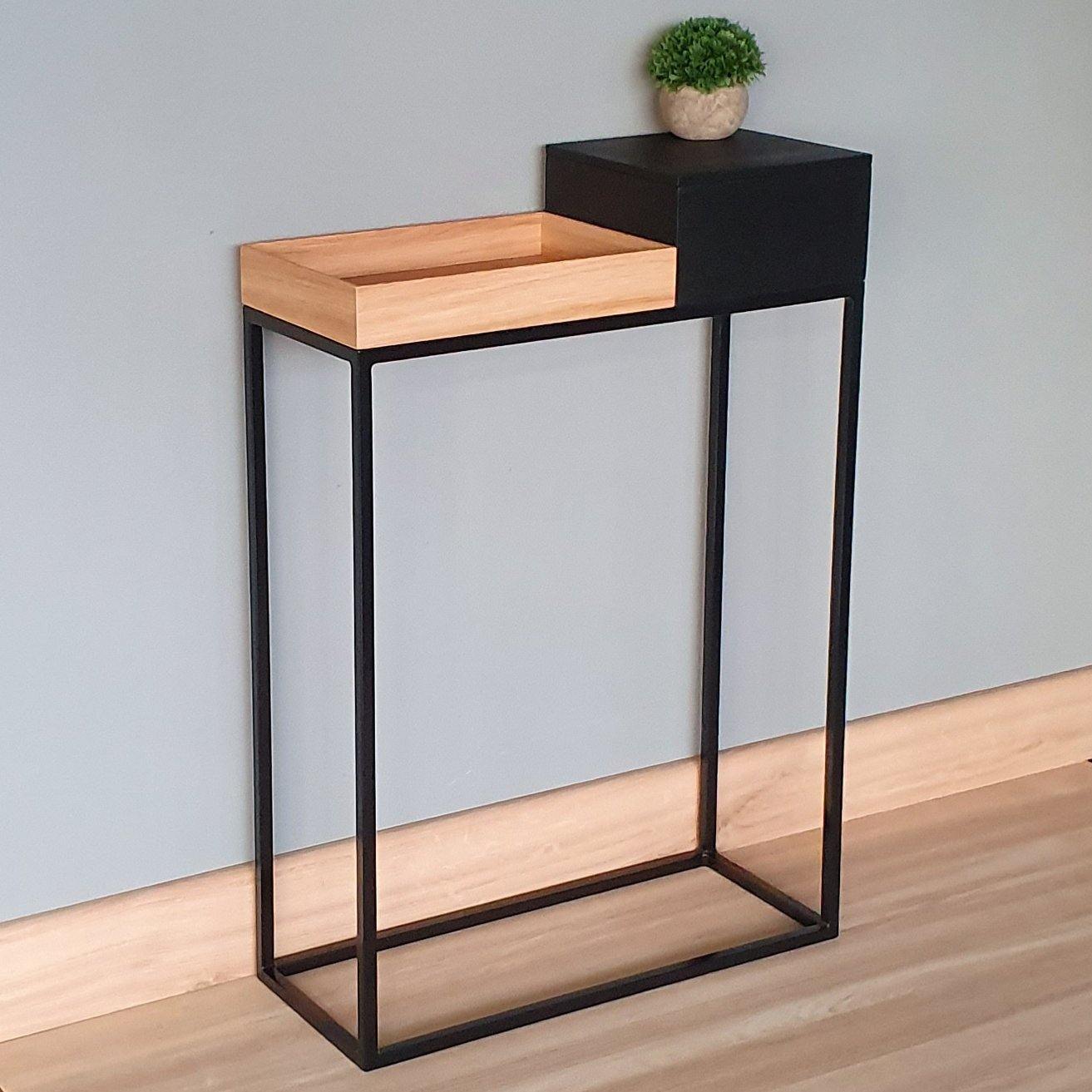 schmaler Design Konsolentisch natur mit Box 60cm bestellen – MBK12